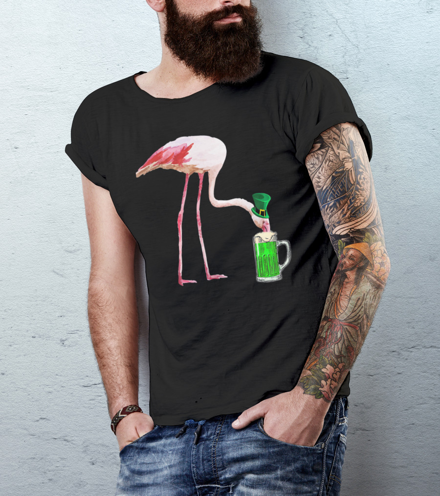 Irish Flamingo Drinking Green Beer T-Shirt