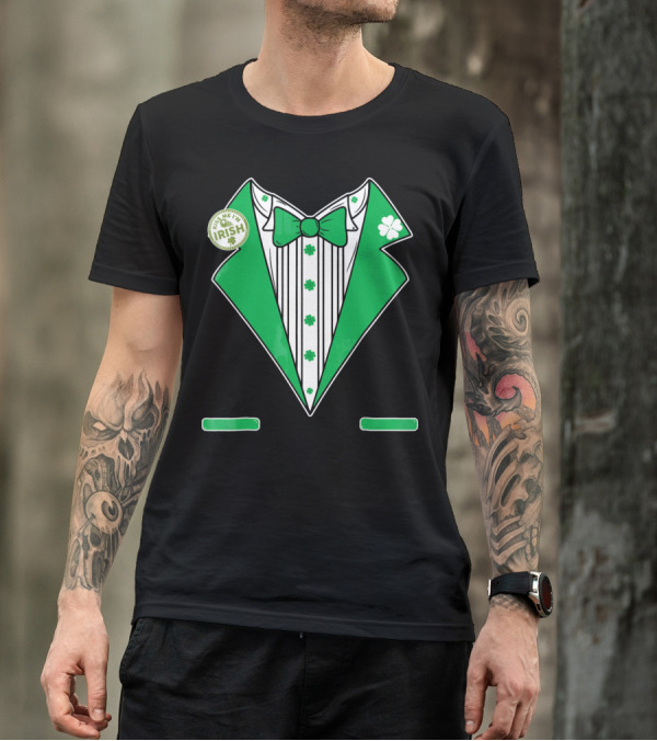 St. Patricks Day Tux Green Kiss Me I'm Irish Bow Tie Four-Leaf Clover T-Shirt