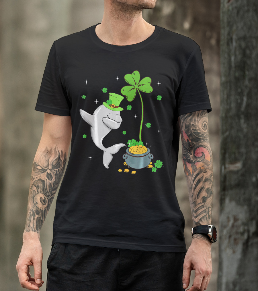 Shamrock Leprechaun Dolphin St Patricks Pot Of Gold T-Shirt
