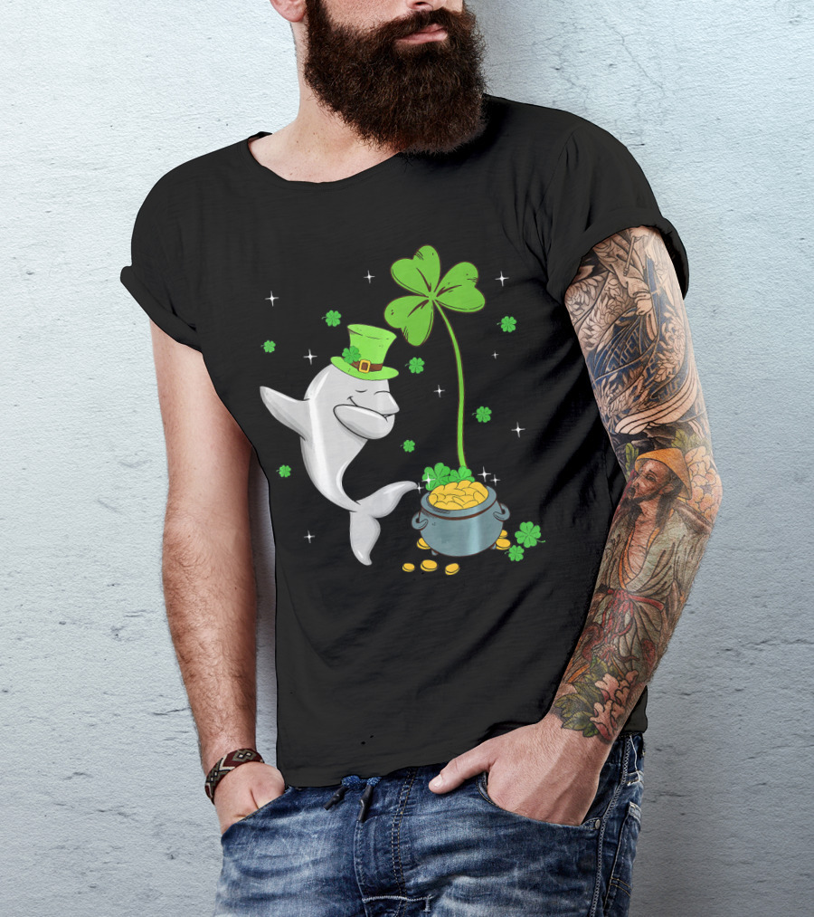Shamrock Leprechaun Dolphin St Patricks Pot Of Gold T-Shirt