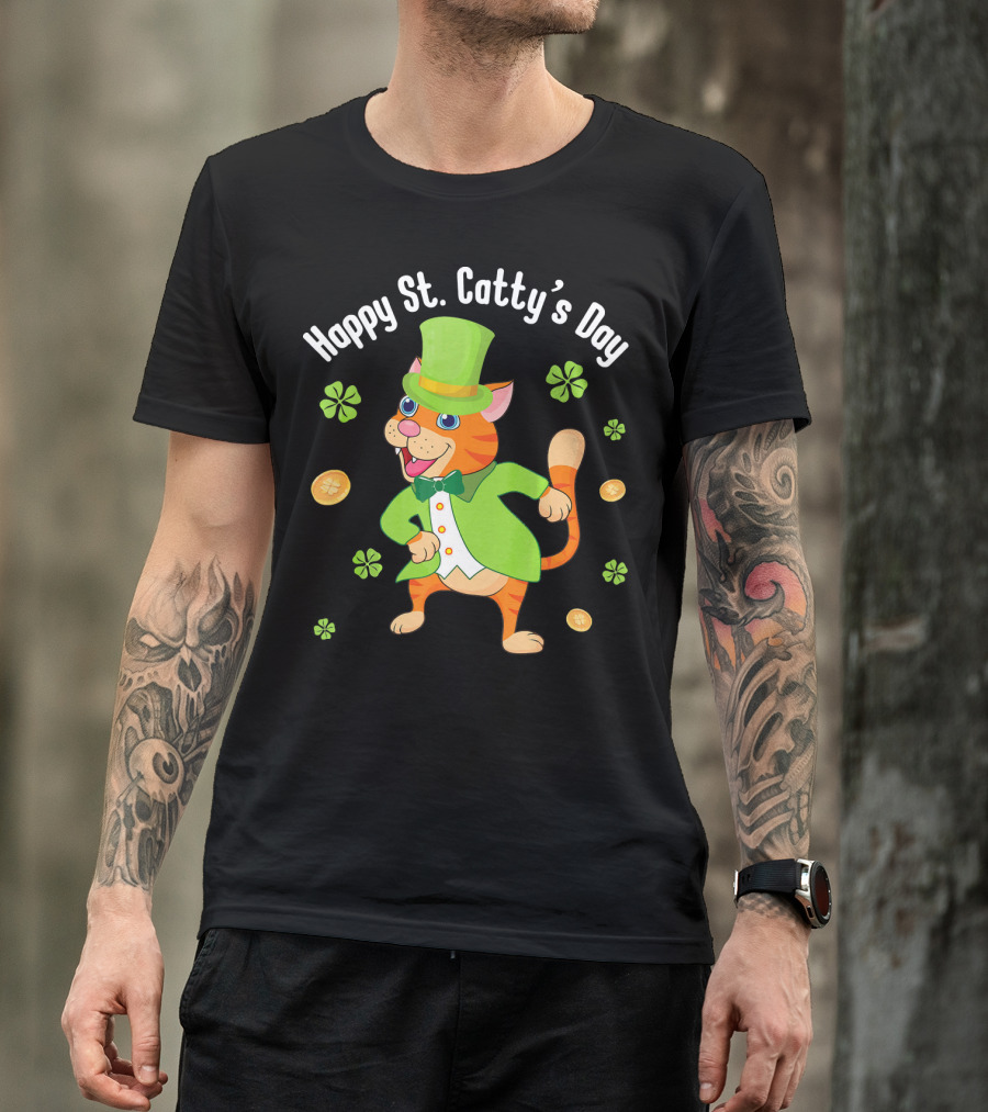 Hoppy St. Catty's Day Irish Cat Leprechaun Dance Gold Shamrock T-Shirt
