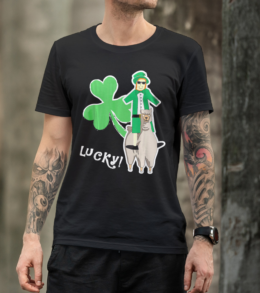 Lucky Leprechaun Riding Llama With Shamrock Irish T-Shirt