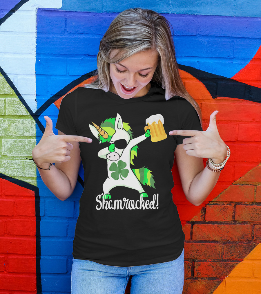 Shamrocked Funny St. Patrick's Day Unicorn With Beer Mug T-Shirt