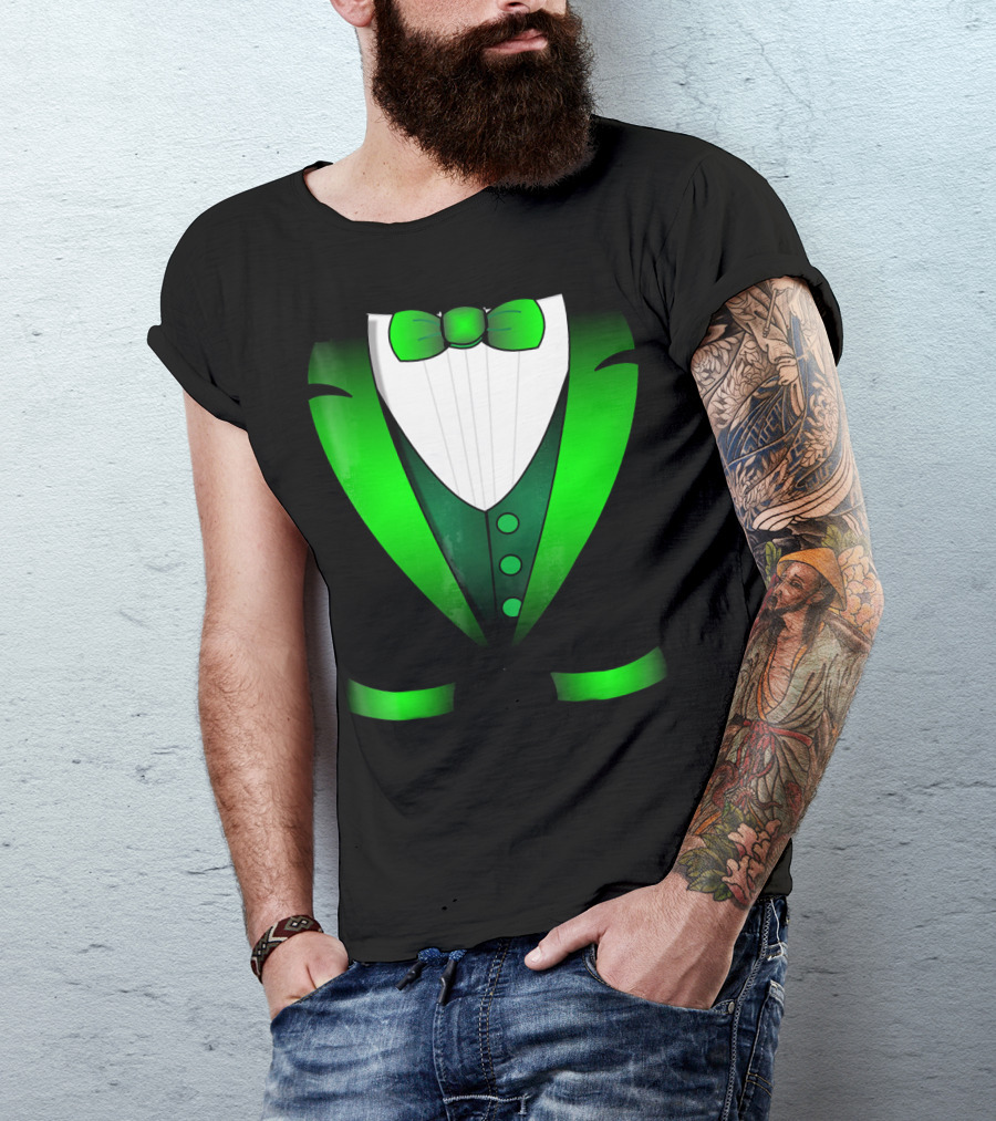 Irish St Patricks Day Leprechaun Green Tuxedo Bowtie T-Shirt