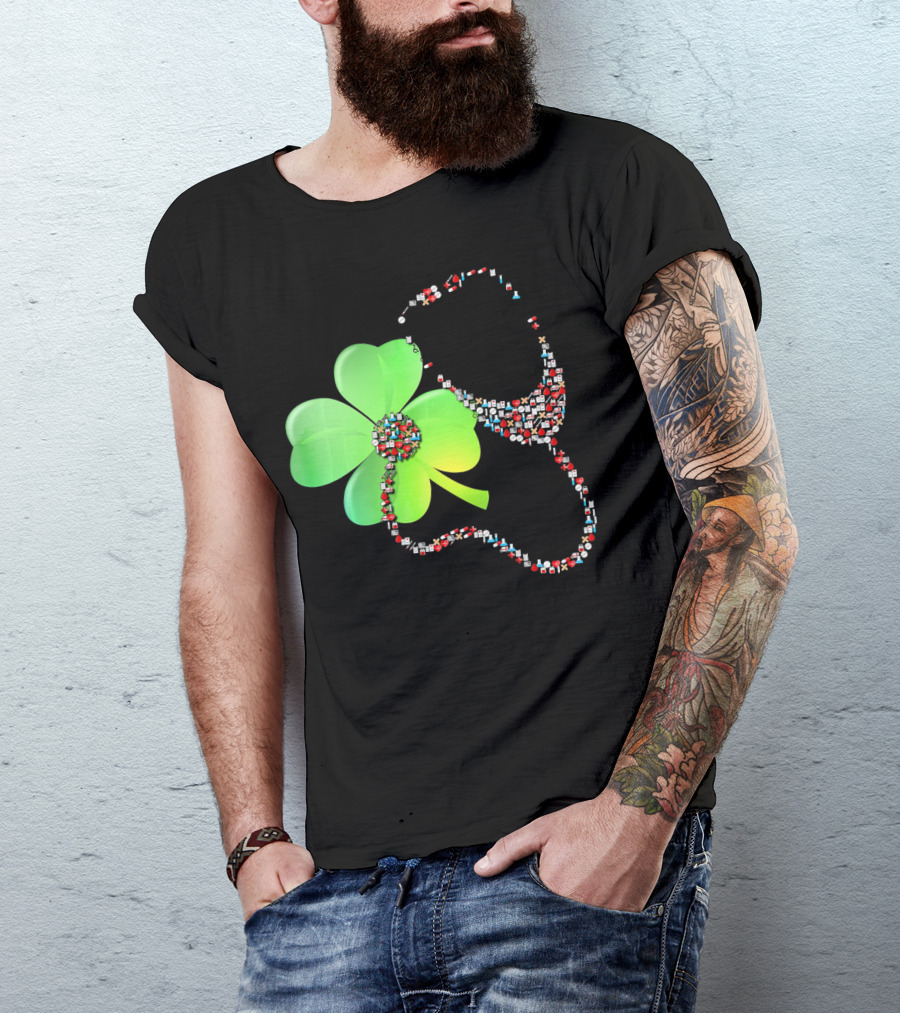 Shamrock Saint Patrick's Day Nurse Stethoscope Emoji Icons T-Shirt