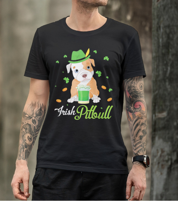 Irish Pitbull Shamrock Hat Beer Coins T-Shirt
