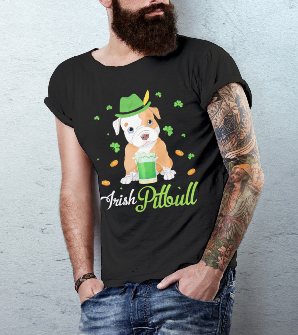 Irish Pitbull Shamrock Hat Beer Coins T-Shirt