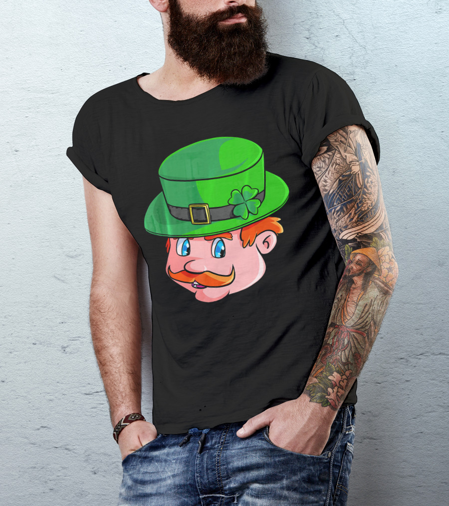Leprechaun Face With Green Hat And Shamrock T-Shirt