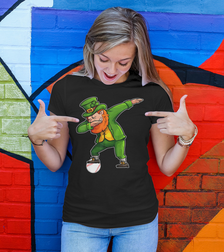 Dabbing Leprechaun On Baseball St Patricks T-Shirt