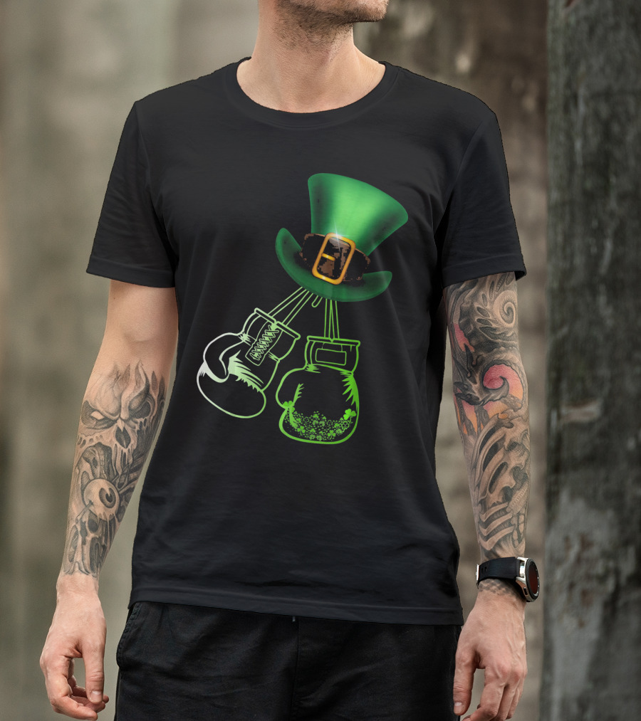 Shamrock Boxing Glove Leprechaun Hat With Green Bowler Buckle T-Shirt