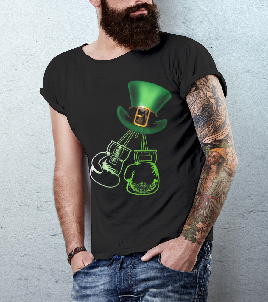 Shamrock Boxing Glove Leprechaun Hat With Green Bowler Buckle T-Shirt