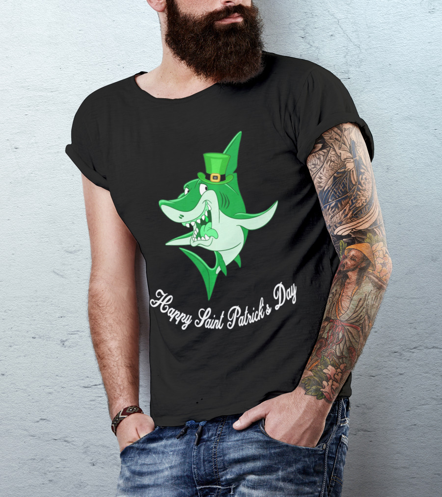 Happy Saint Patrick's Day Cute Shark Wearing Green Hat T-Shirt
