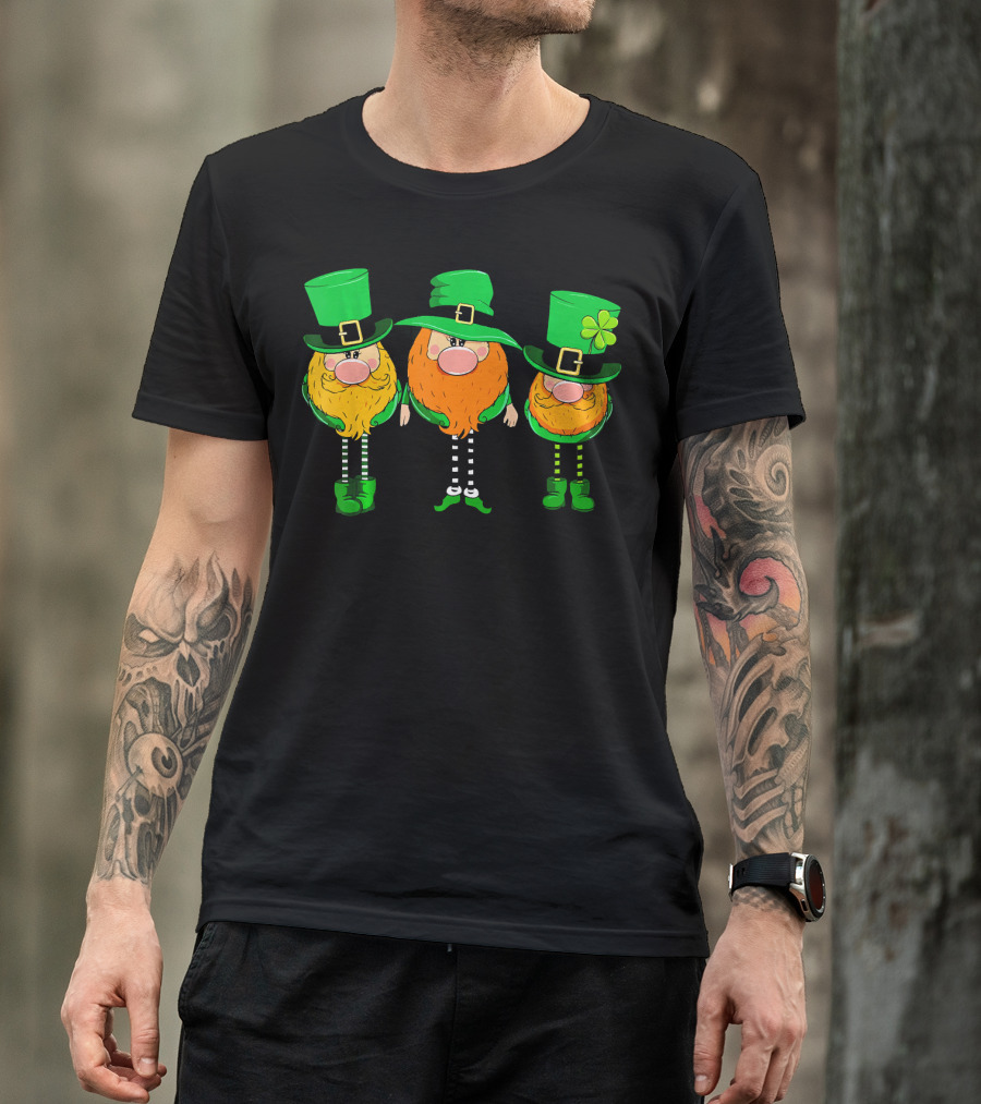 Irish Leprechaun Gnomes In Green Hats With Shamrock T-Shirt