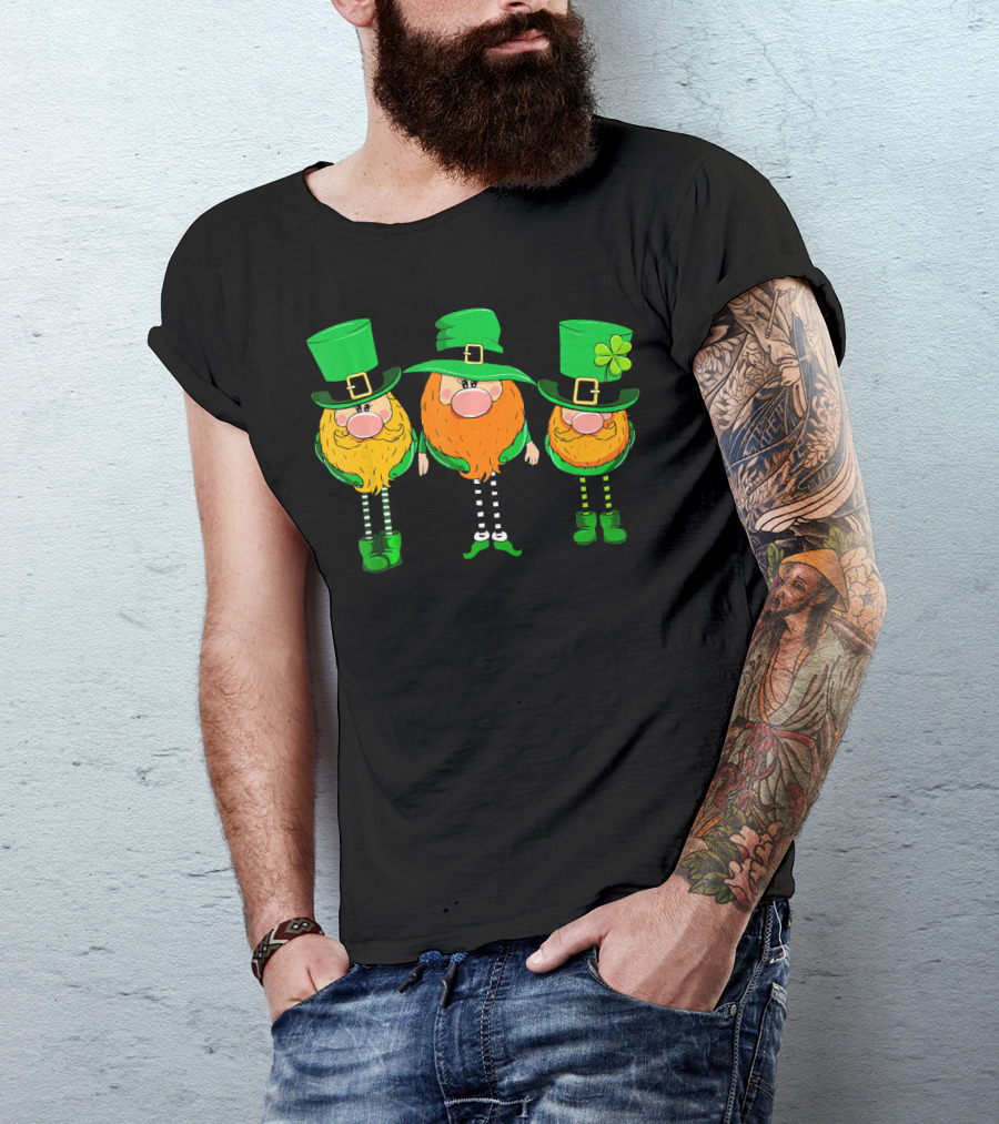 Irish Leprechaun Gnomes In Green Hats With Shamrock T-Shirt