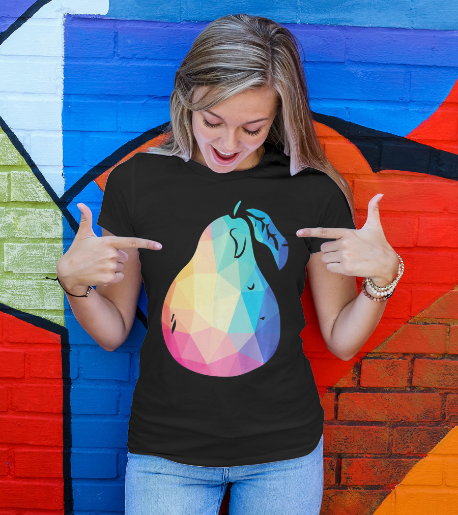 Low Poly Pear Vegetarian And Fru Geometric Colorful Polygon T-Shirt