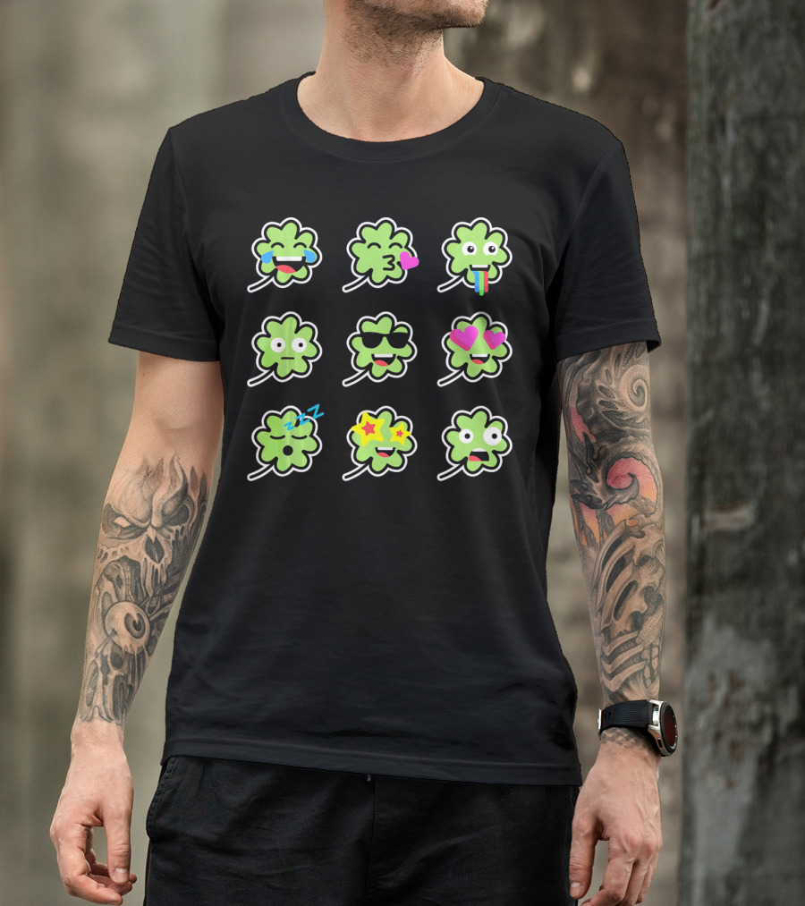 Shamrock Emoji Faces Funny St Patricks Day T-Shirt
