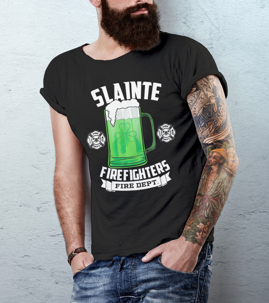 Slainte Shamrock Beer Firefighters Fire Dept T-Shirt