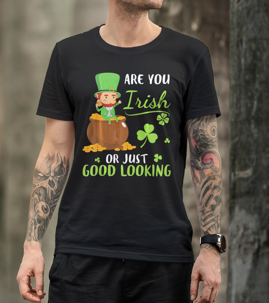 Are You Irish Or Just Good Looking Leprechaun Sitting On Gold T-Shirt