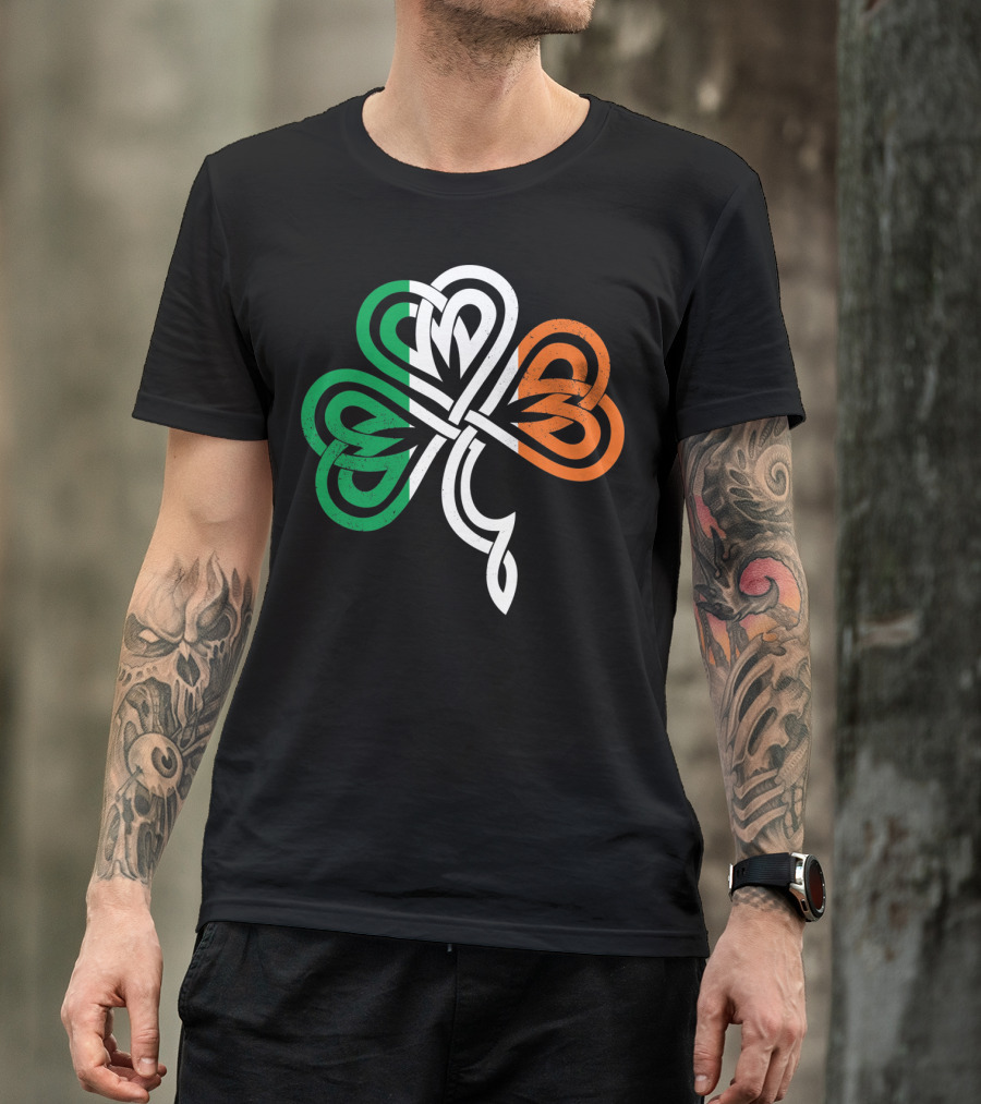 Celtic Knot Shamrock With Irish Flag Colors T-Shirt