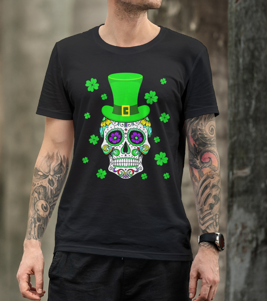 Leprechaun Sugar Skull Shamrock St Patrick's Day T-Shirt