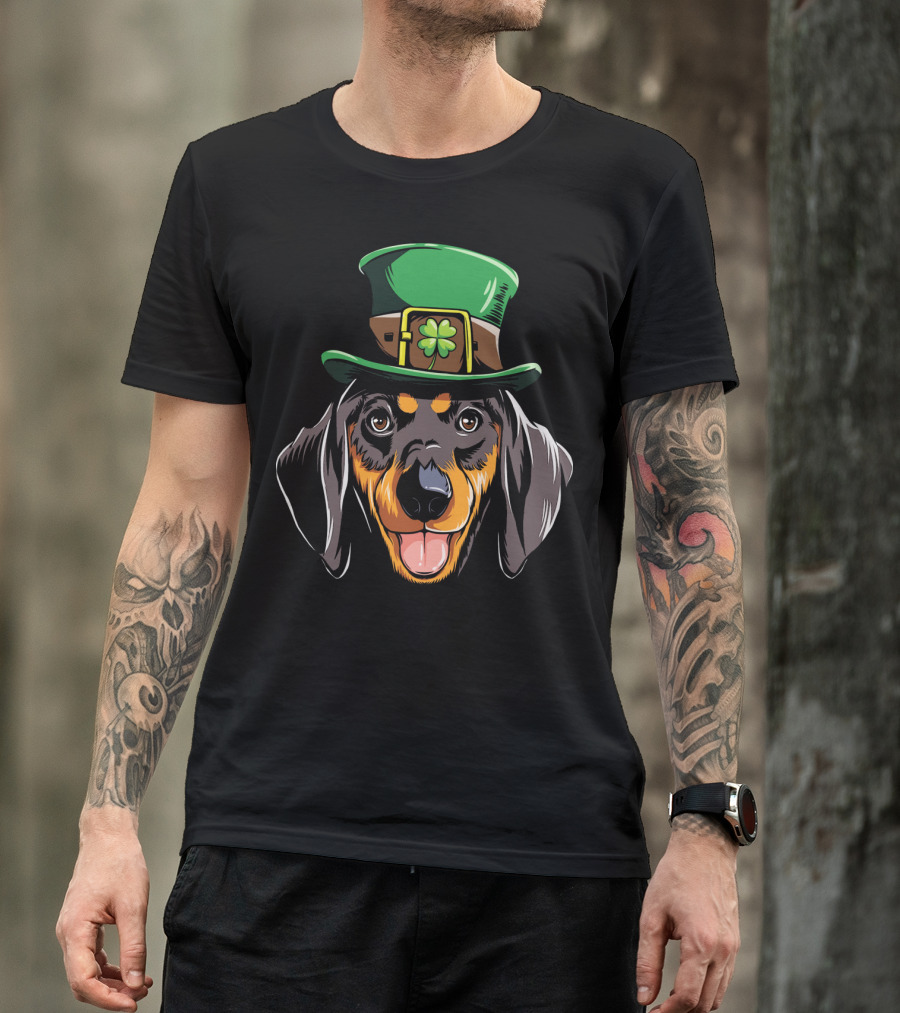 Dachshund Leprechaun St Patricks Hat Shamrock T-Shirt