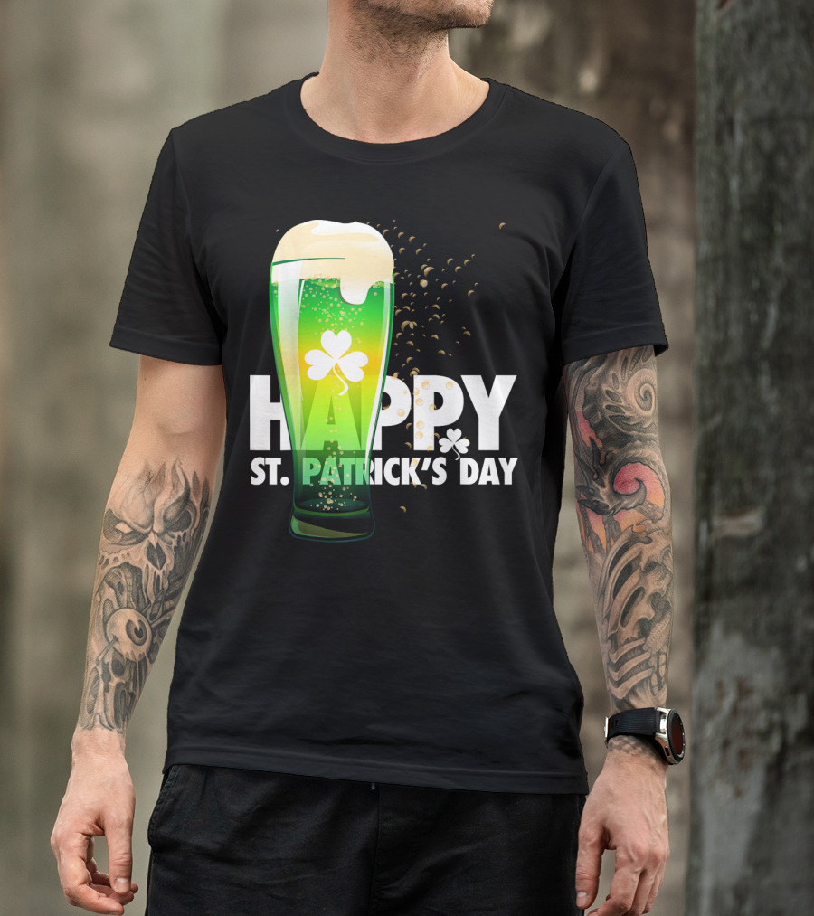 Happy St. Patrick's Day Irish Green Beer With Shamrock Bubbles T-Shirt