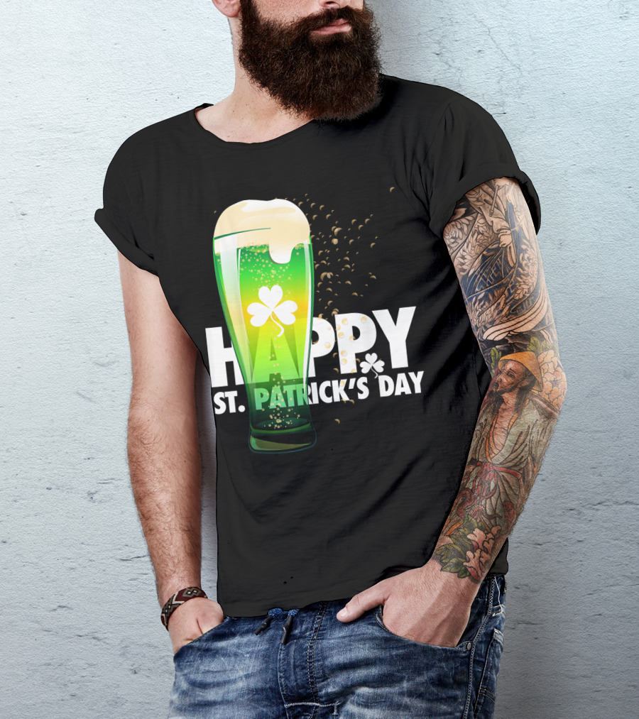 Happy St. Patrick's Day Irish Green Beer With Shamrock Bubbles T-Shirt