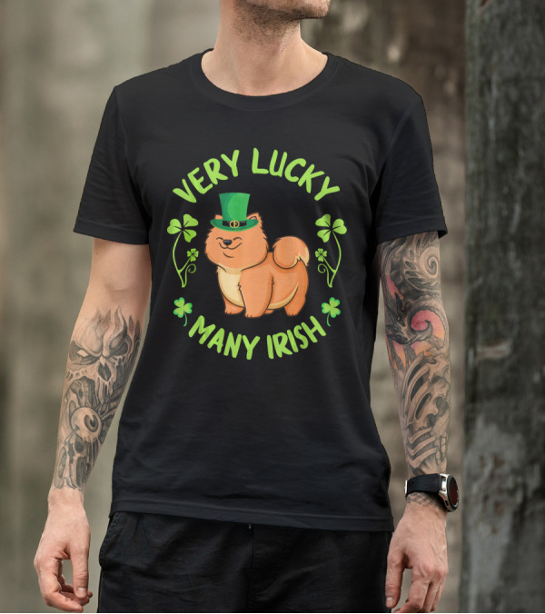 Very Lucky Many Irish Chow Chow Dog With Leprechaun Hat T-Shirt