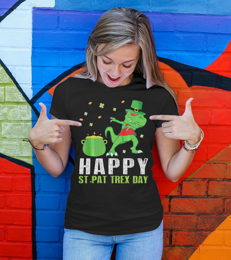 Hap St. Pat T-Rex Day Dinosaur Leprechaun Dab Spot Of Gold T-Shirt