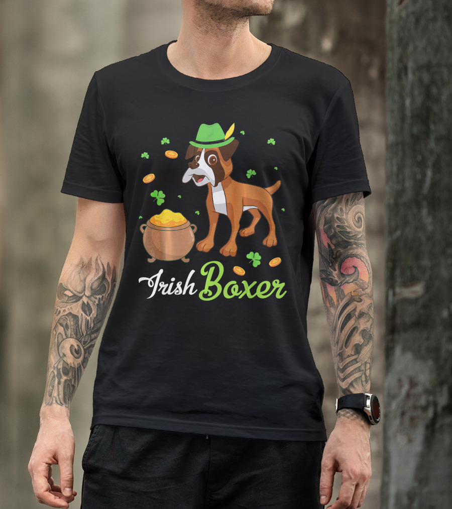 Irish Boxer Leprechaun Coins Shamrocks T-Shirt