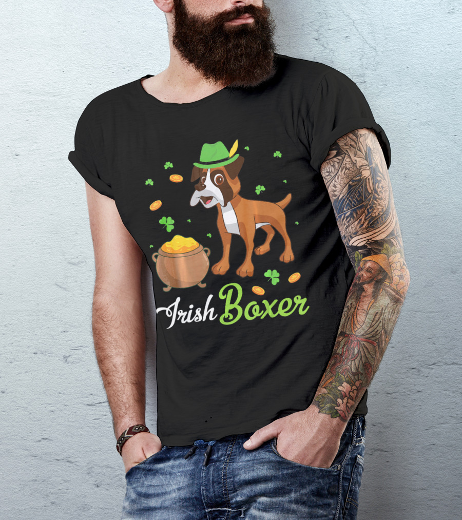 Irish Boxer Leprechaun Coins Shamrocks T-Shirt