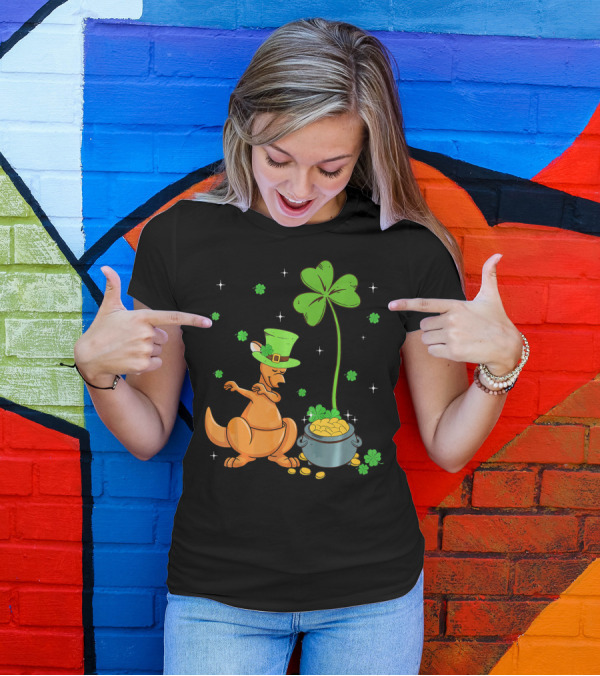 Shamrock Leprechaun Kangaroo Pot Of Gold St Patricks T-Shirt