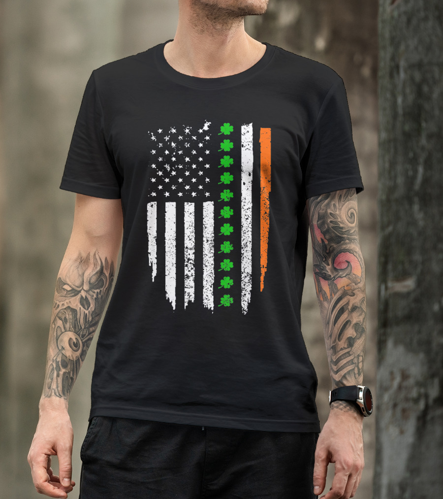 Retro Vintage Irish American Flag With Shamrocks T-Shirt