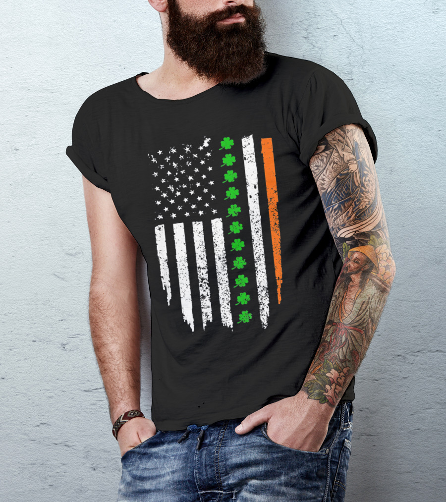 Retro Vintage Irish American Flag With Shamrocks T-Shirt