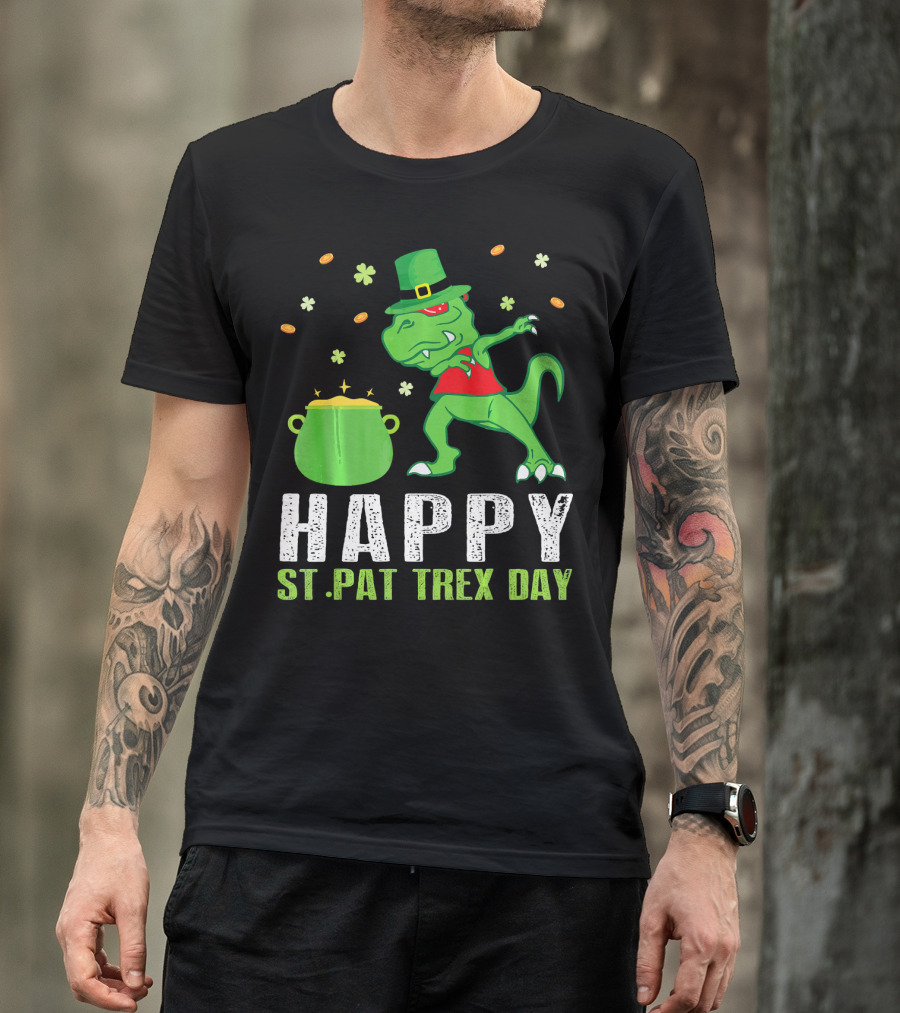 Happy St. Pat T-Rex Day Dinosaur Leprechaun Dabbing Pot Gold T-Shirt