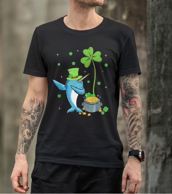Shamrock Leprechaun Narwhal With Pot Of Gold St Patricks T-Shirt