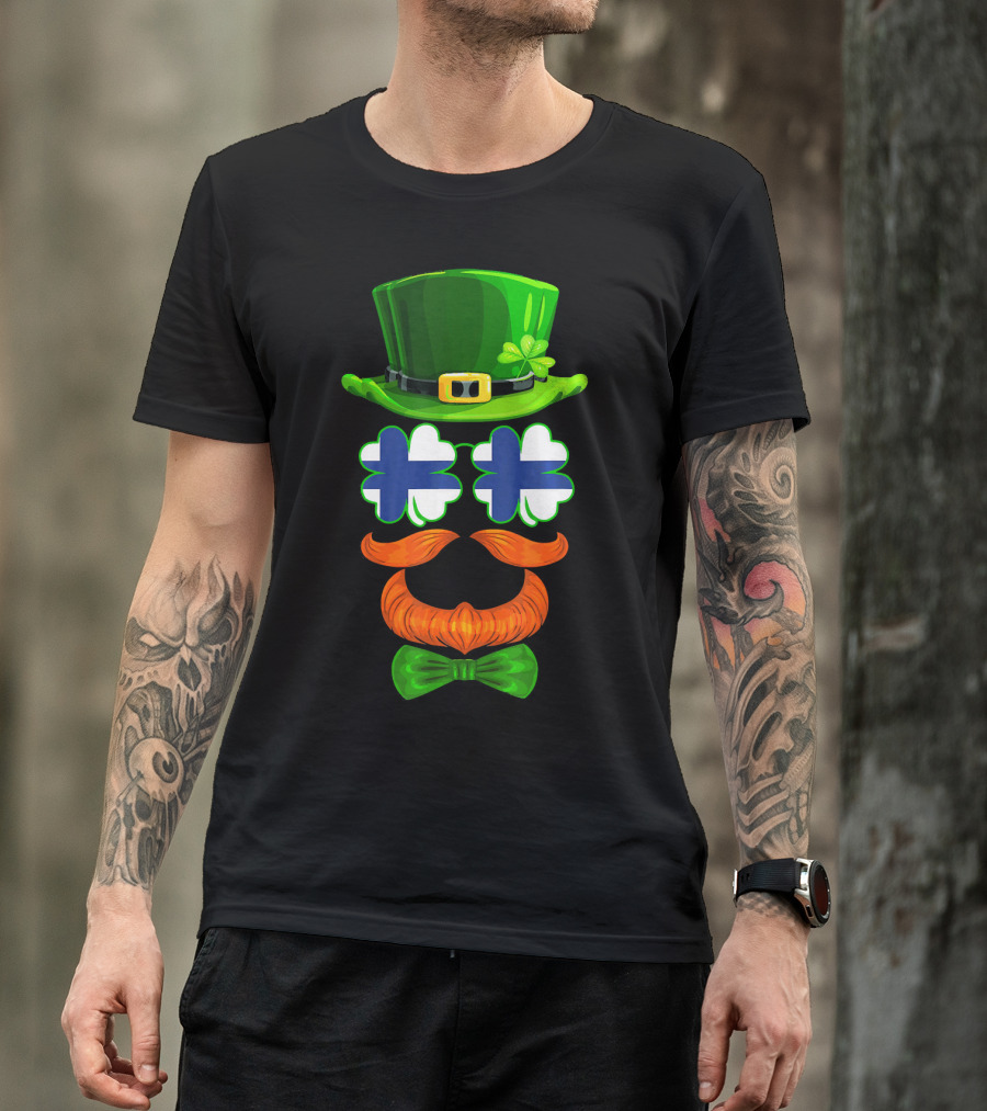 Finland Flag Shamrock Leprechaun Finnish Hat Mustache Bow Tie T-Shirt