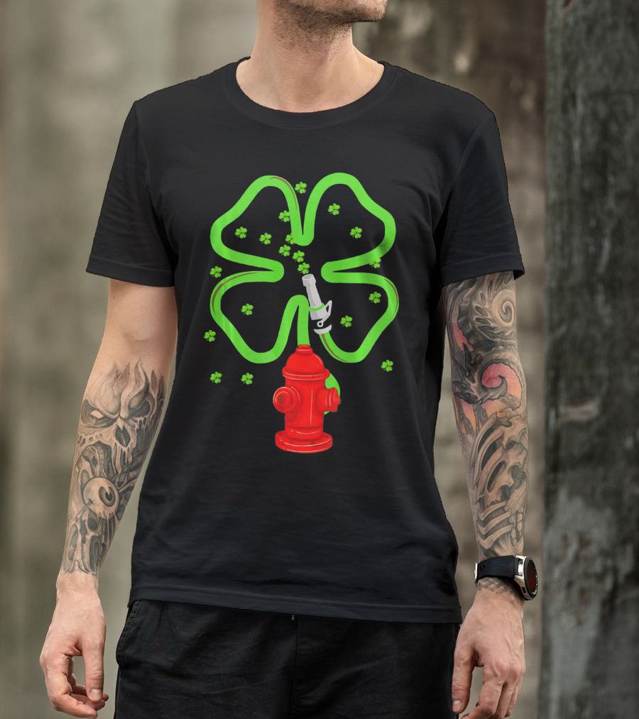 Fire Fighter Shamrock St Patrick Day Hydrant Clover T-Shirt