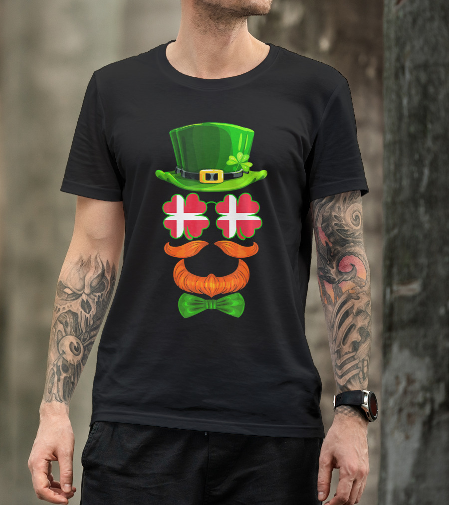 Denmark Flag Shamrock Leprechaun Hat Bowtie Dane T-Shirt