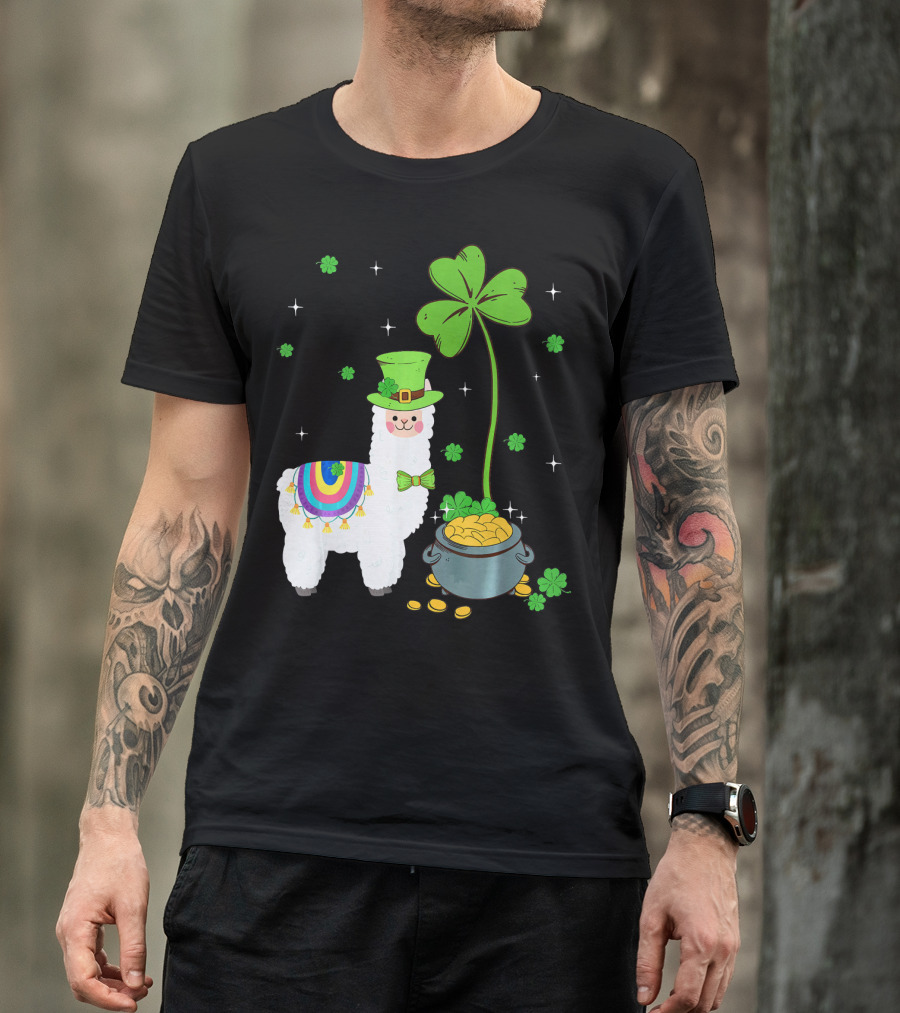 Shamrock Llama Leprechaun Pot Of Gold St Patricks T-Shirt