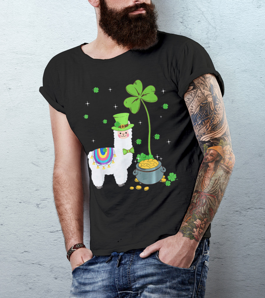 Shamrock Llama Leprechaun Pot Of Gold St Patricks T-Shirt