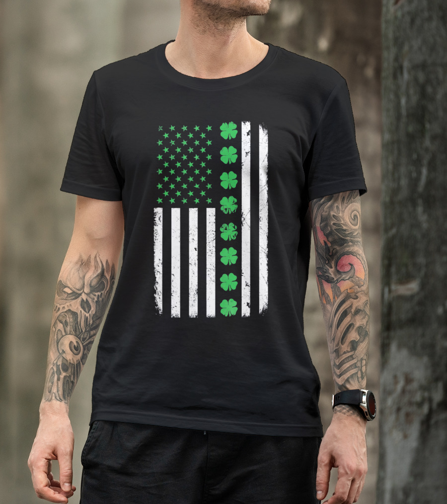St Patricks Day Irish American Flag Clover T-Shirt