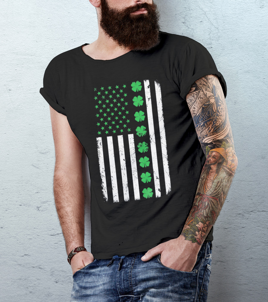 St Patricks Day Irish American Flag Clover T-Shirt