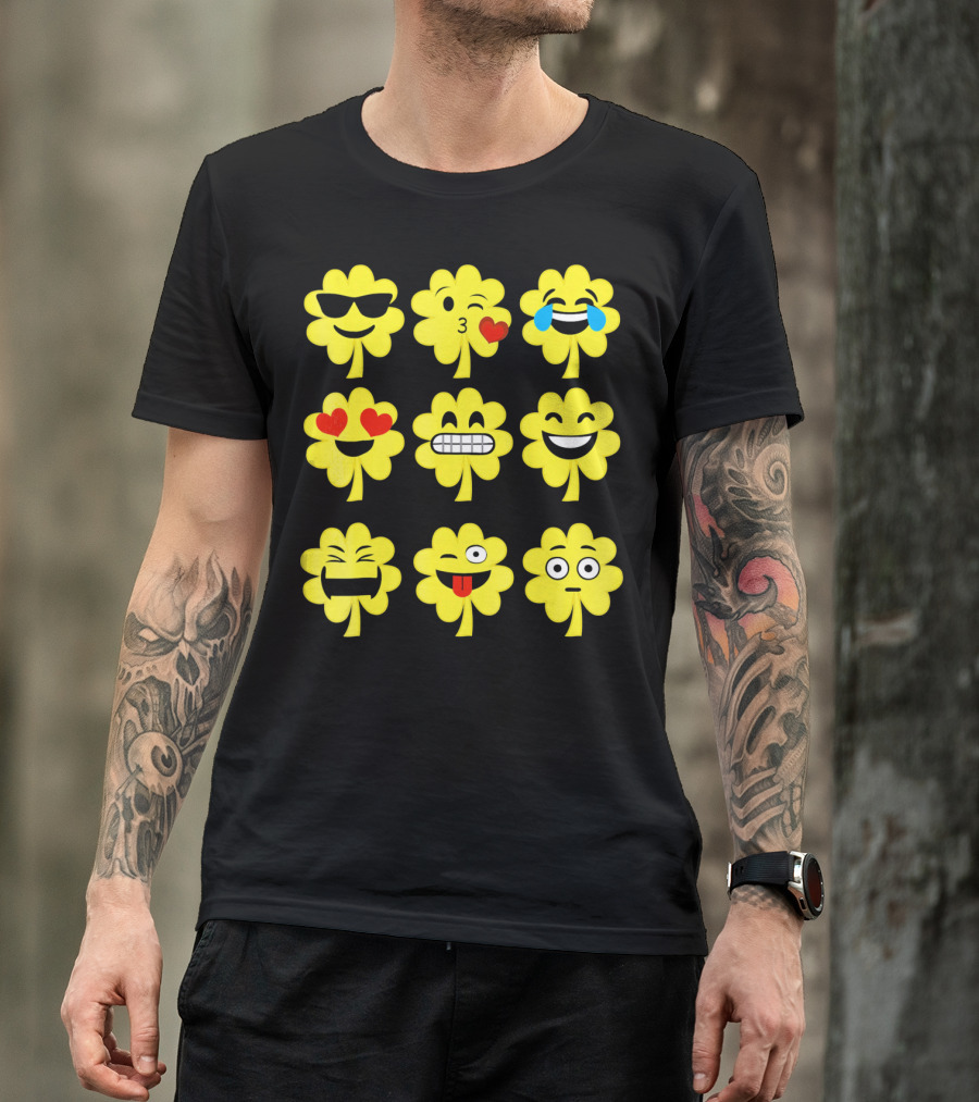 St. Patricks Day Clover Emoji Faces Collection T-Shirt