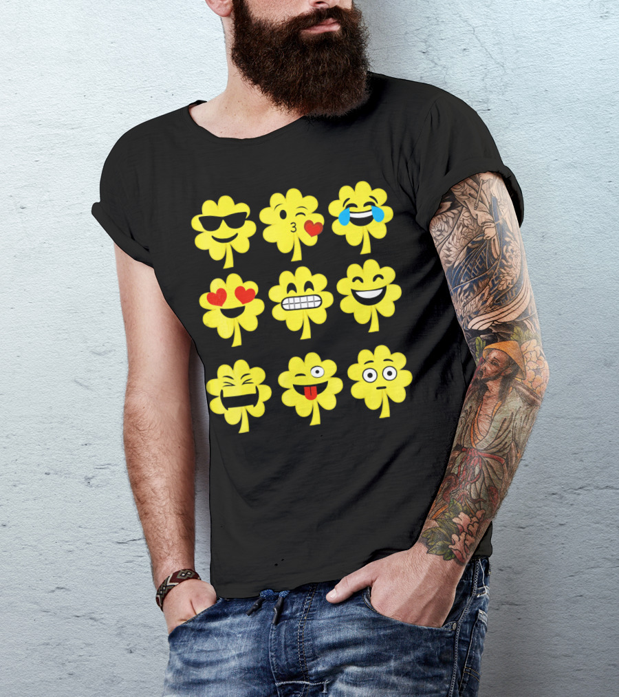 St. Patricks Day Clover Emoji Faces Collection T-Shirt