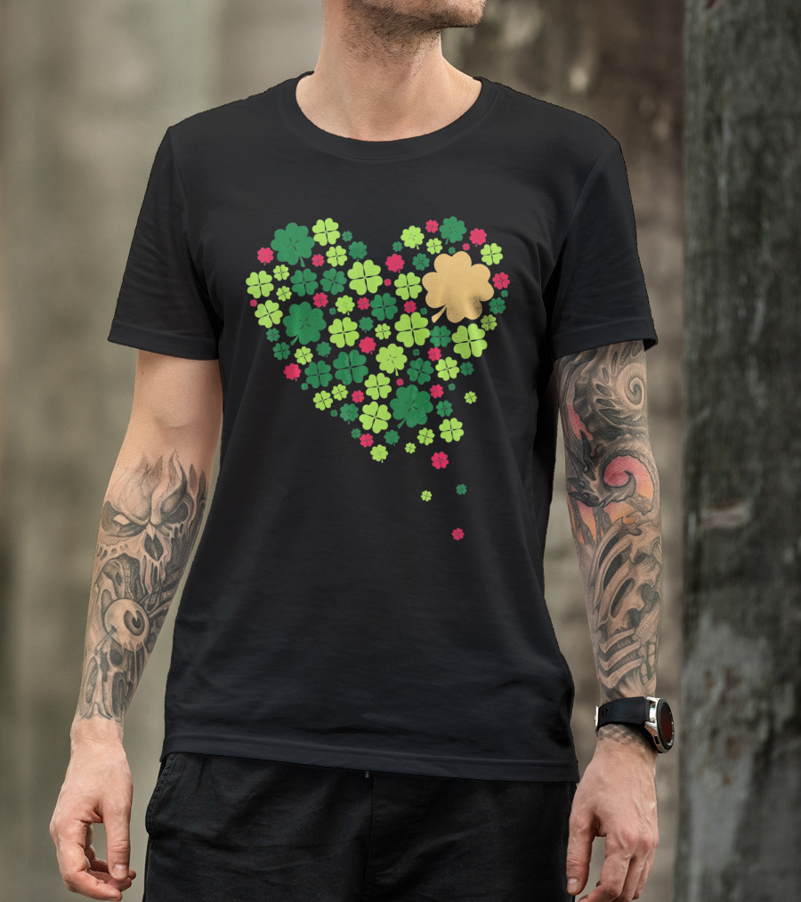 Cute Heart Of Four Leaf Clovers St Patrick's Day Lucky T-Shirt