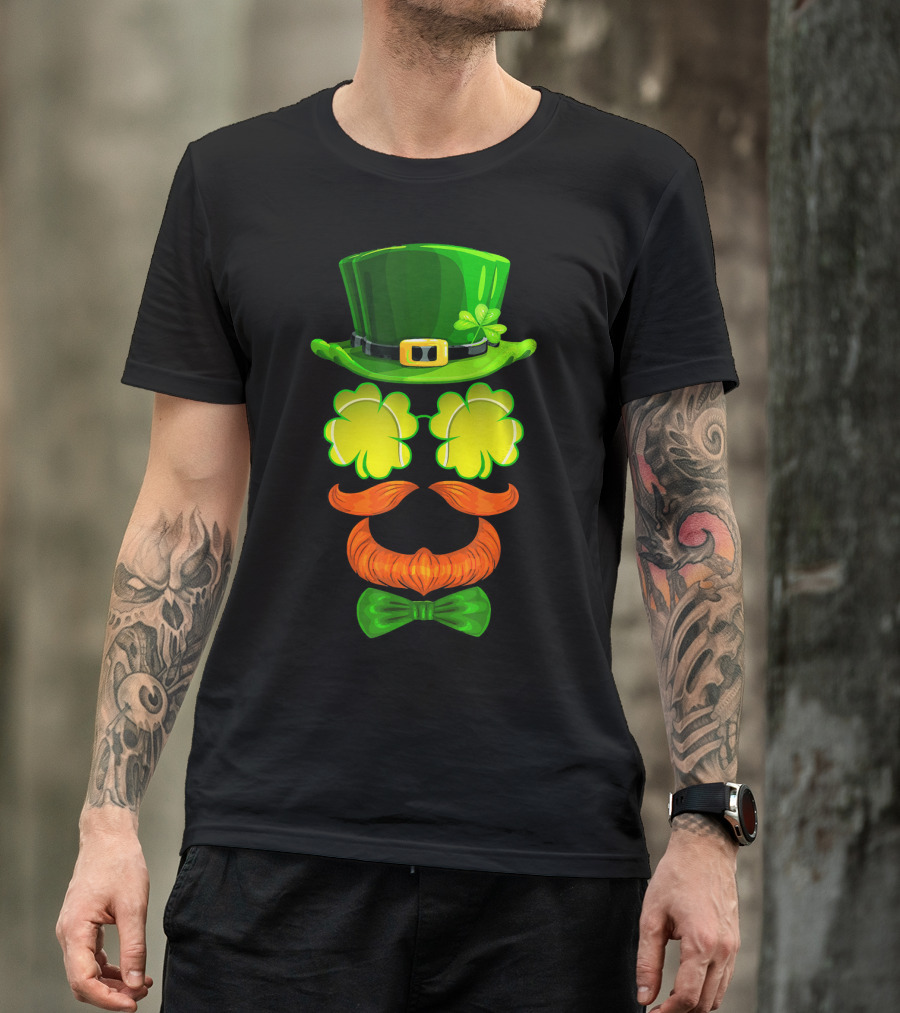 Tennis Ball Shamrock Leprechaun Clover Hat Mustache Bowtie T-Shirt