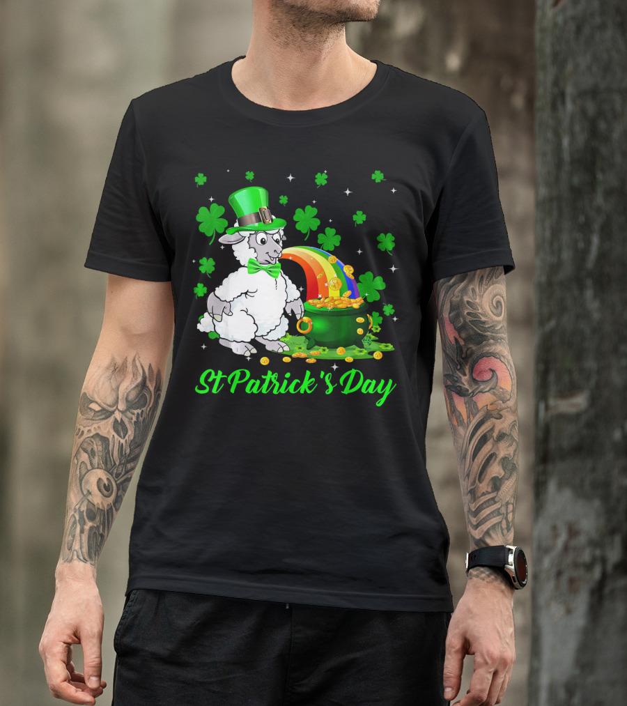 St Patrick's Day Leprechaun Sheep Shamrock Rainbow Pot Of Gold T-Shirt