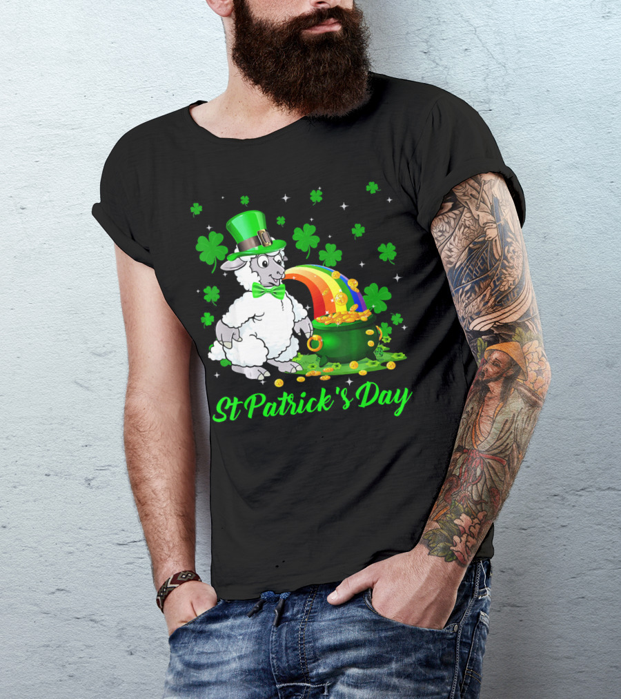 St Patrick's Day Leprechaun Sheep Shamrock Rainbow Pot Of Gold T-Shirt