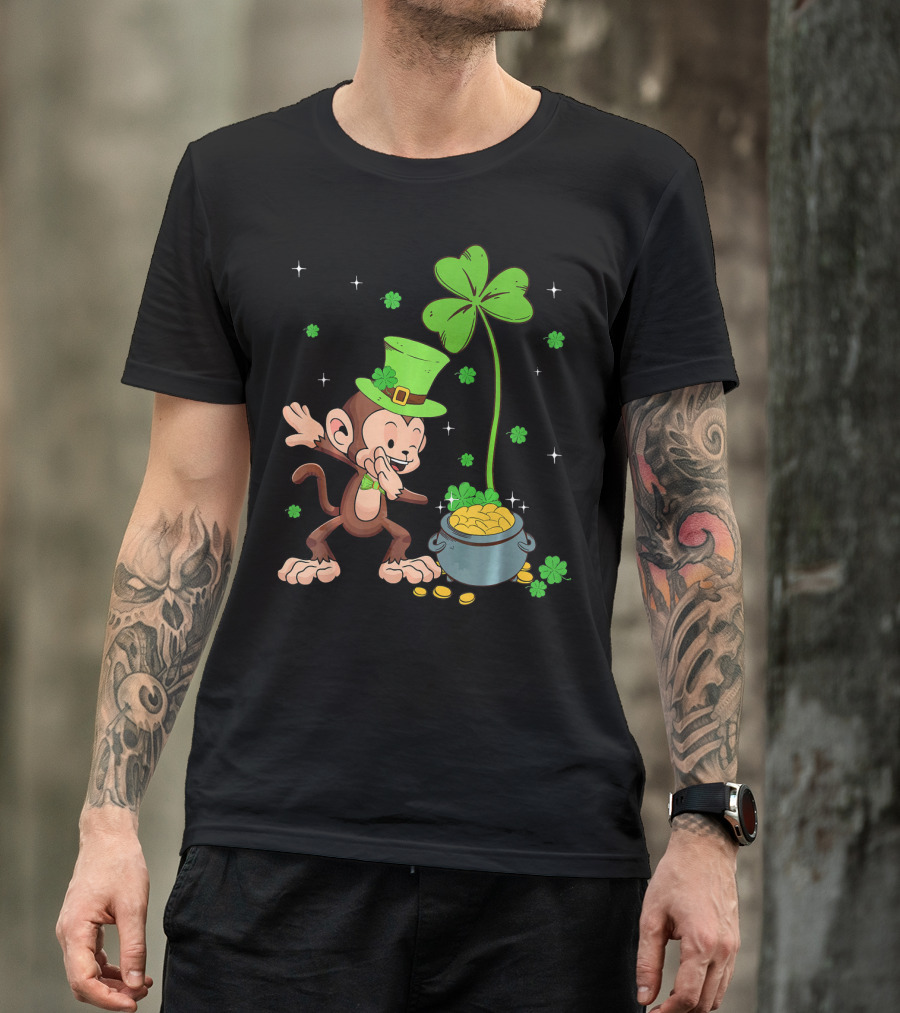 Shamrock Leprechaun Monkey With Pot Of Gold St Patricks T-Shirt